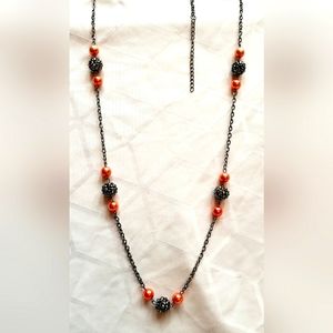 Long Pink & Black Crystal Disco Ball Necklace 20" Fashion Jewelry